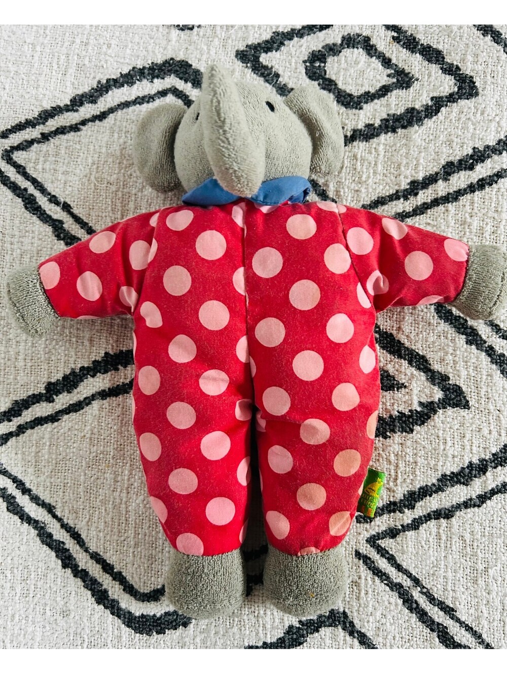 Vintage 1997 Rich Frog Gregory Elephant Plush Red Polka Dot Pajamas Towel